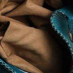 Pre Owned حقيبة هوبو جيمي تشو جلد نقشة الثعبان وحواف ثعبان تركواز 