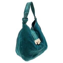 Pre Owned حقيبة هوبو جيمي تشو جلد نقشة الثعبان وحواف ثعبان تركواز 