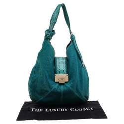 Pre Owned حقيبة هوبو جيمي تشو جلد نقشة الثعبان وحواف ثعبان تركواز 