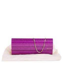 Pre Owned Jimmy Choo Pink Glitter Acrylic Sweetie Clutch