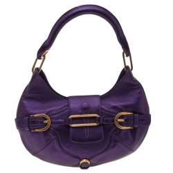 مملوكة مسبقًا Jimmy Choo Metallic Purple Leather Tulita Hobo