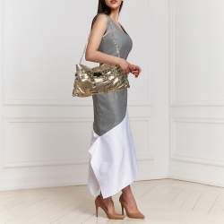 Pre Owned Jimmy Choo Gold Python Oversize Ramona Chain Clutch