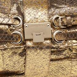 Pre Owned Jimmy Choo Gold Python Oversize Ramona Chain Clutch