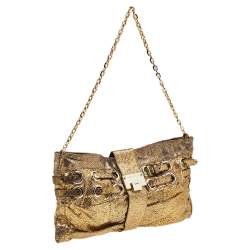 Pre Owned Jimmy Choo Gold Python Oversize Ramona Chain Clutch