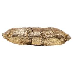 Pre Owned Jimmy Choo Gold Python Oversize Ramona Chain Clutch