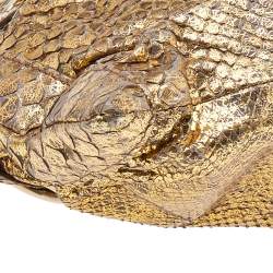 Pre Owned Jimmy Choo Gold Python Oversize Ramona Chain Clutch