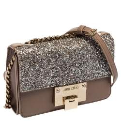 Pre Owned حقيبة كروس جيمي تشو ميني ريبل جلد وغليتر فضي/ رصاصي