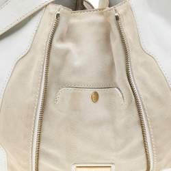 Jimmy Choo White/Light Beige Leather and Suede Maia Hobo