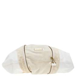 Jimmy Choo White/Light Beige Leather and Suede Maia Hobo