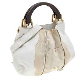 Jimmy Choo White/Light Beige Leather and Suede Maia Hobo