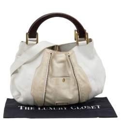 Jimmy Choo White/Light Beige Leather and Suede Maia Hobo