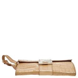 Jimmy Choo Beige Croc Embossed Leather Clutch