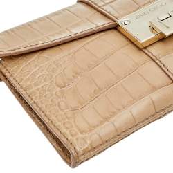 Jimmy Choo Beige Croc Embossed Leather Clutch