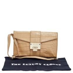 Jimmy Choo Beige Croc Embossed Leather Clutch