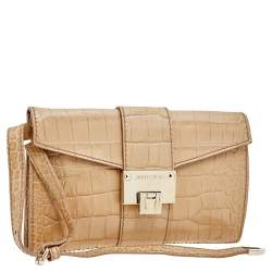 Jimmy Choo Beige Croc Embossed Leather Clutch