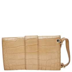 Jimmy Choo Beige Croc Embossed Leather Clutch