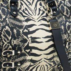 Jimmy Choo Black/Beige Printed Raffia Babeth Shopper Tote