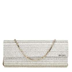 Jimmy Choo Metallic Silver Glitter Acrylic Sweetie Chain Clutch