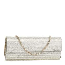 Jimmy Choo Metallic Silver Glitter Acrylic Sweetie Chain Clutch