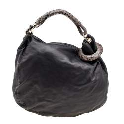 Jimmy Choo Black/Grey Leather and Python Large Sky Hobo