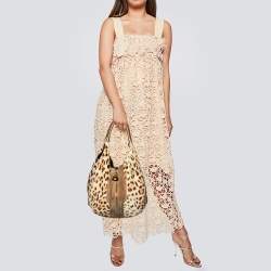Jimmy Choo Beige/Brown Leopard Print Calf Hair and Suede Mandah Expandable Hobo