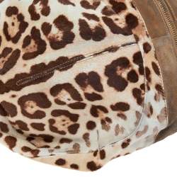 Jimmy Choo Beige/Brown Leopard Print Calf Hair and Suede Mandah Expandable Hobo