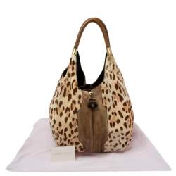 Jimmy Choo Beige/Brown Leopard Print Calf Hair and Suede Mandah Expandable Hobo