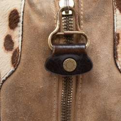 Jimmy Choo Beige/Brown Leopard Print Calf Hair and Suede Mandah Expandable Hobo