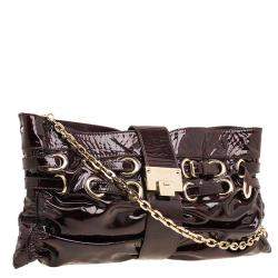 Pre Owned حقيبة كلتش جيمي تشو ريو جلد لامع أسود/ أحمر 