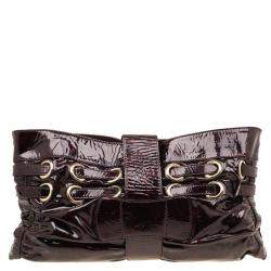 Pre Owned حقيبة كلتش جيمي تشو ريو جلد لامع أسود/ أحمر 