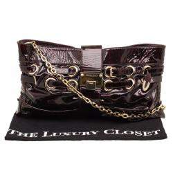 Pre Owned حقيبة كلتش جيمي تشو ريو جلد لامع أسود/ أحمر 