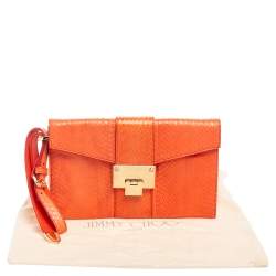 Pre Owned حقيبة كلتش جيمي تشو ريبل جلد ثعبان برتقالي