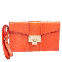 Pre Owned حقيبة كلتش جيمي تشو ريبل جلد ثعبان برتقالي