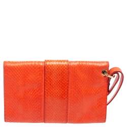 Pre Owned حقيبة كلتش جيمي تشو ريبل جلد ثعبان برتقالي