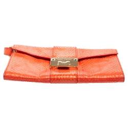 Pre Owned حقيبة كلتش جيمي تشو ريبل جلد ثعبان برتقالي