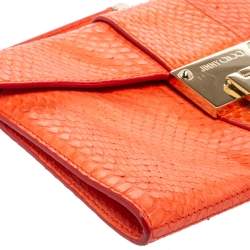 Pre Owned حقيبة كلتش جيمي تشو ريبل جلد ثعبان برتقالي