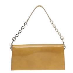 Pre Owned حقيبة كلتش جيمي تشو ريان جلد بيج لامع بسلسلة 