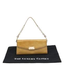 Pre Owned حقيبة كلتش جيمي تشو ريان جلد بيج لامع بسلسلة 