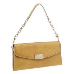 Pre Owned حقيبة كلتش جيمي تشو ريان جلد بيج لامع بسلسلة 