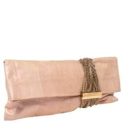 Jimmy Choo Pink Shimmer Snakeskin Chandra Clutch