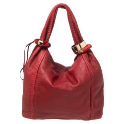Pre Owned Jimmy Choo Red Leather Medium Saba Hobo
