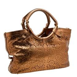 Pre Owned حقيبة ساتشل جيمي تشو ستار جلد برونزية ميتالك بقصة ليزر