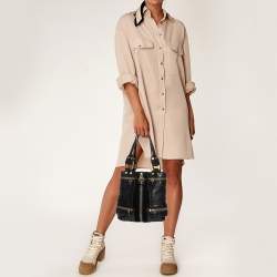 Pre Owned Jimmy Choo Black Leather And Suede Mona Tote