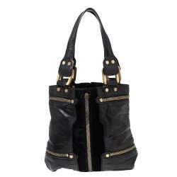 Pre Owned Jimmy Choo Black Leather And Suede Mona Tote