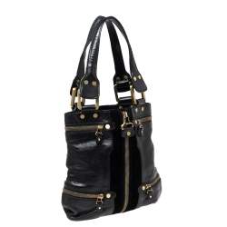 Pre Owned Jimmy Choo Black Leather And Suede Mona Tote