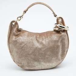 Jimmy Choo Dark Beige Shimmering Suede Small Solar Hobo
