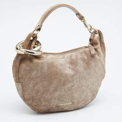 Jimmy Choo Dark Beige Shimmering Suede Small Solar Hobo