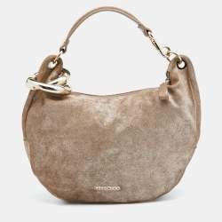 Jimmy Choo Dark Beige Shimmering Suede Small Solar Hobo
