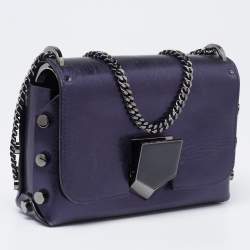 Pre Owned Jimmy Choo Metallic Navy Blue Leather Lockett City Shoulder Bag