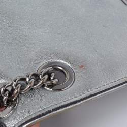 Pre Owned Jimmy Choo Metallic Silver Leather Star Helia Chain Shoulder Bag